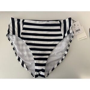 Gibson Latimer High Waist Bikini Bottom Striped Swimsuit Black White Medium NWT